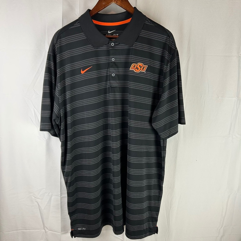 Nike Polo Mens XXL Black OSU Oklahoma State Cowboys‎ Dri-FIT Striped 29528X-OC1